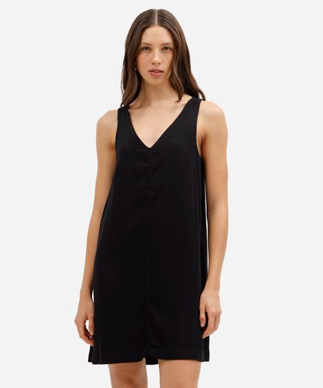 vestido curto feminino de viscose decote v básico preto