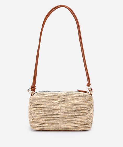 bolsa feminina crossbody de palha tramado bege