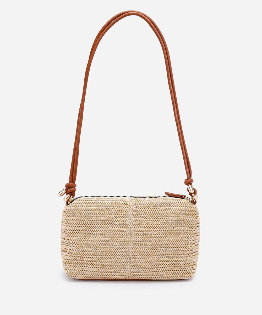 bolsa feminina crossbody de palha tramado bege