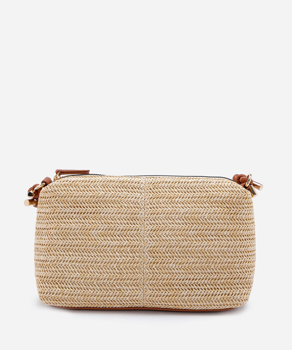 bolsa feminina crossbody de palha tramado bege
