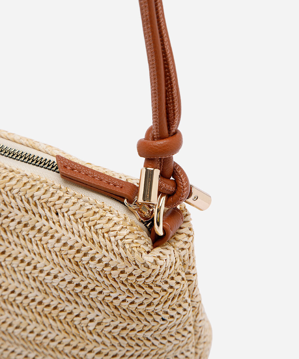 bolsa feminina crossbody de palha tramado bege