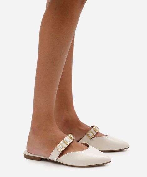 mule bico fino com detalhes off white