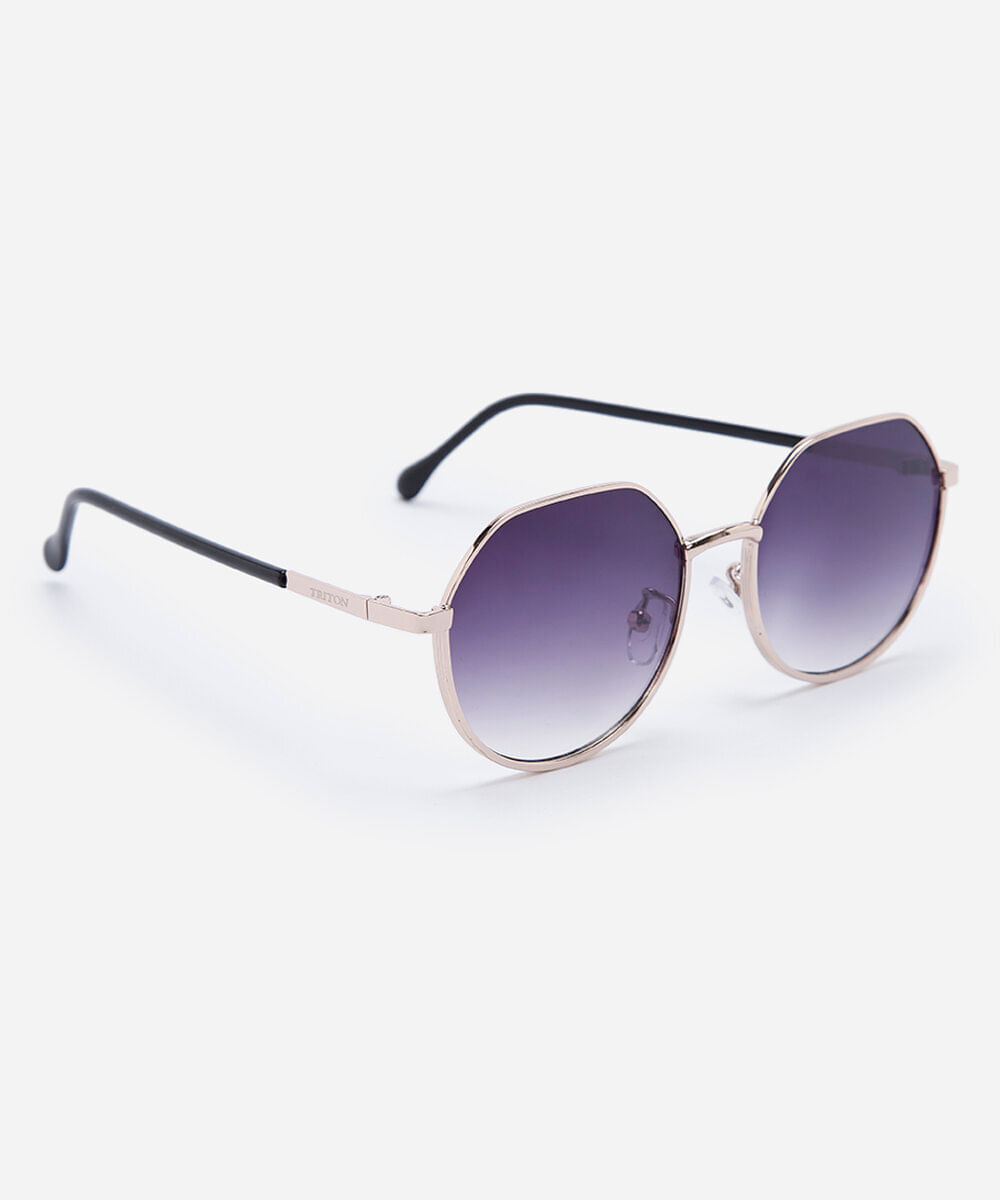 óculos de sol feminino redondo de metal triton dourado