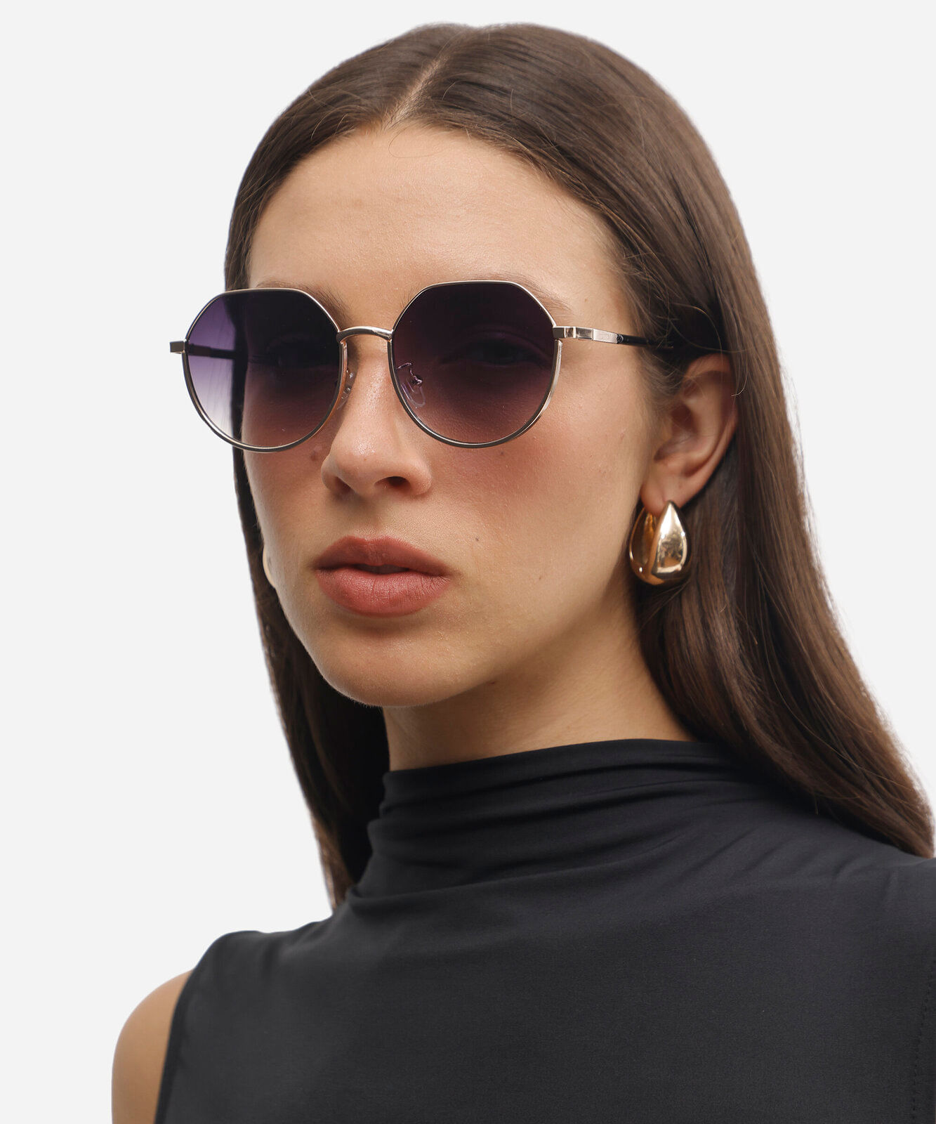 óculos de sol feminino redondo de metal triton dourado
