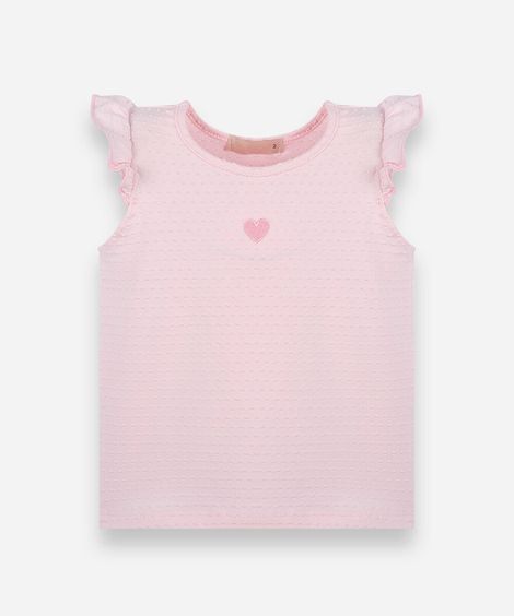 blusa infantil de algodão com bordado e babado texturizada rosa