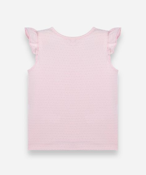 blusa infantil de algodão com bordado e babado texturizada rosa