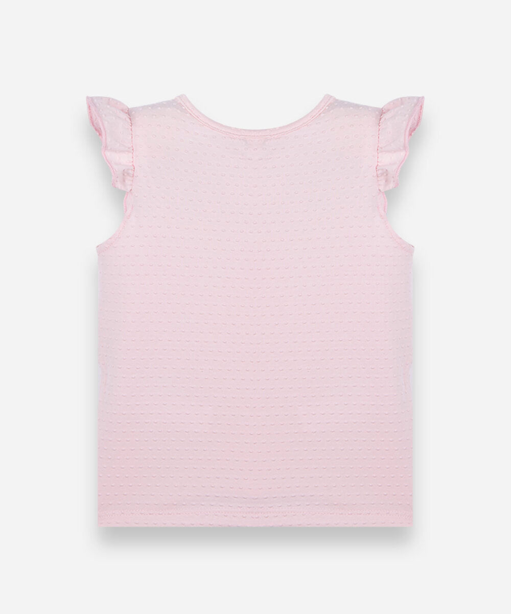blusa infantil de algodão com bordado e babado texturizada rosa