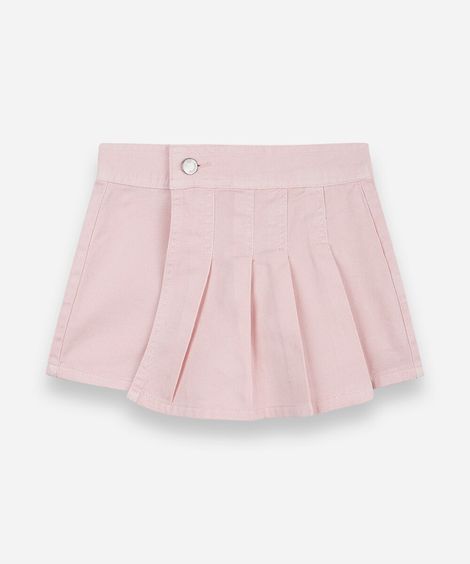 short saia infantil plissada de sarja rosa