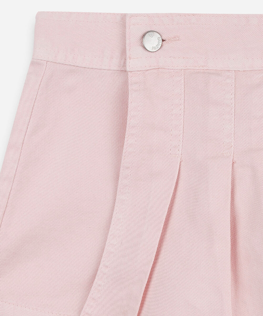 short saia infantil plissada de sarja rosa
