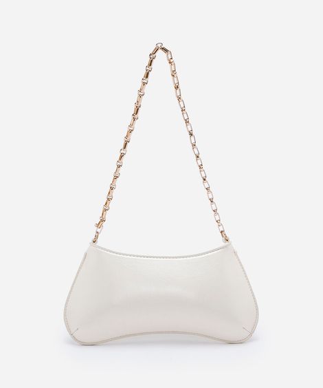bolsa feminina shoulder baguete com alça de corrente off white