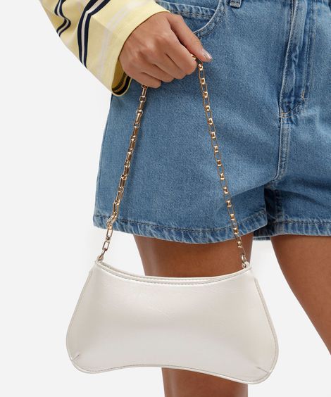 bolsa feminina shoulder baguete com alça de corrente off white