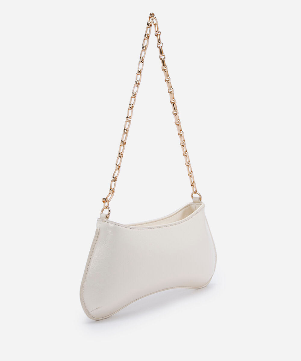 bolsa feminina shoulder baguete com alça de corrente off white