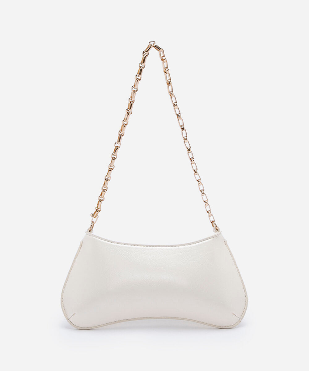bolsa feminina shoulder baguete com alça de corrente off white