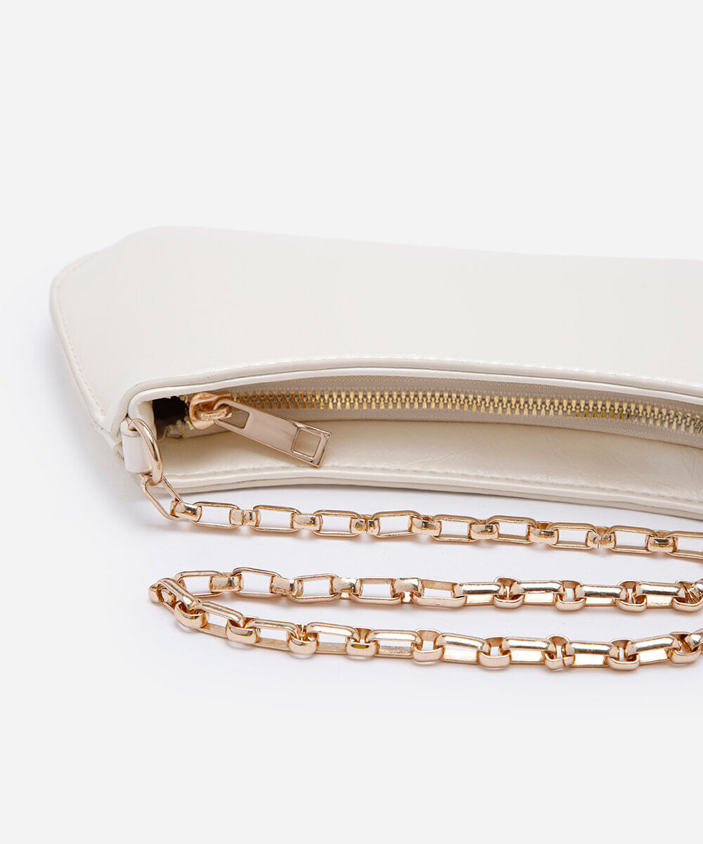 bolsa feminina shoulder baguete com alça de corrente off white