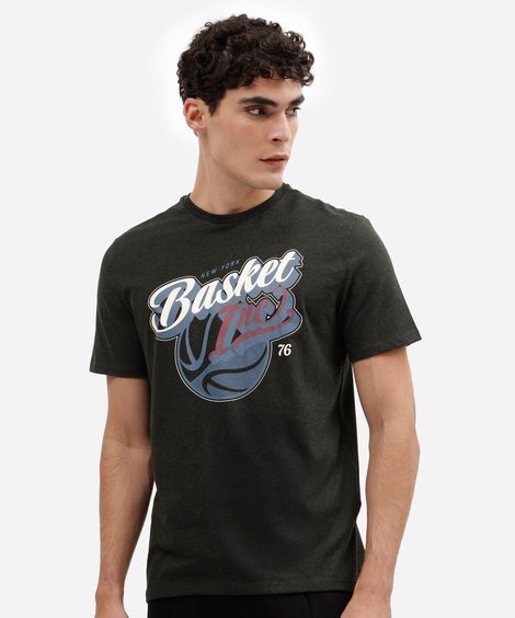 camiseta esportiva masculina com algodão manga curta estampada verde