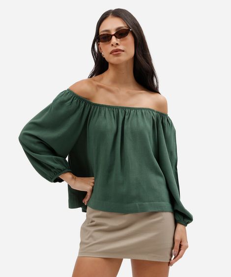 blusa feminina com linho ombro a ombro verde