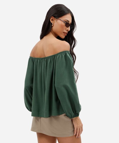 blusa feminina com linho ombro a ombro verde