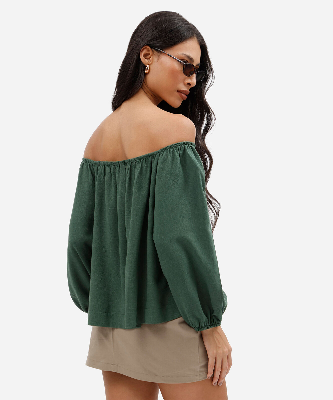 blusa feminina com linho ombro a ombro verde