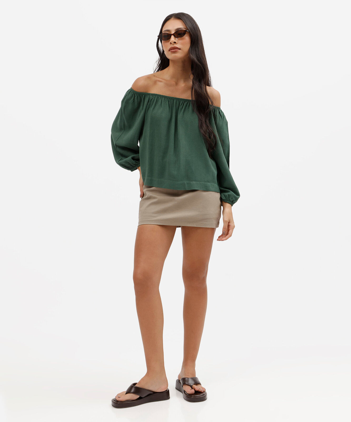 blusa feminina com linho ombro a ombro verde