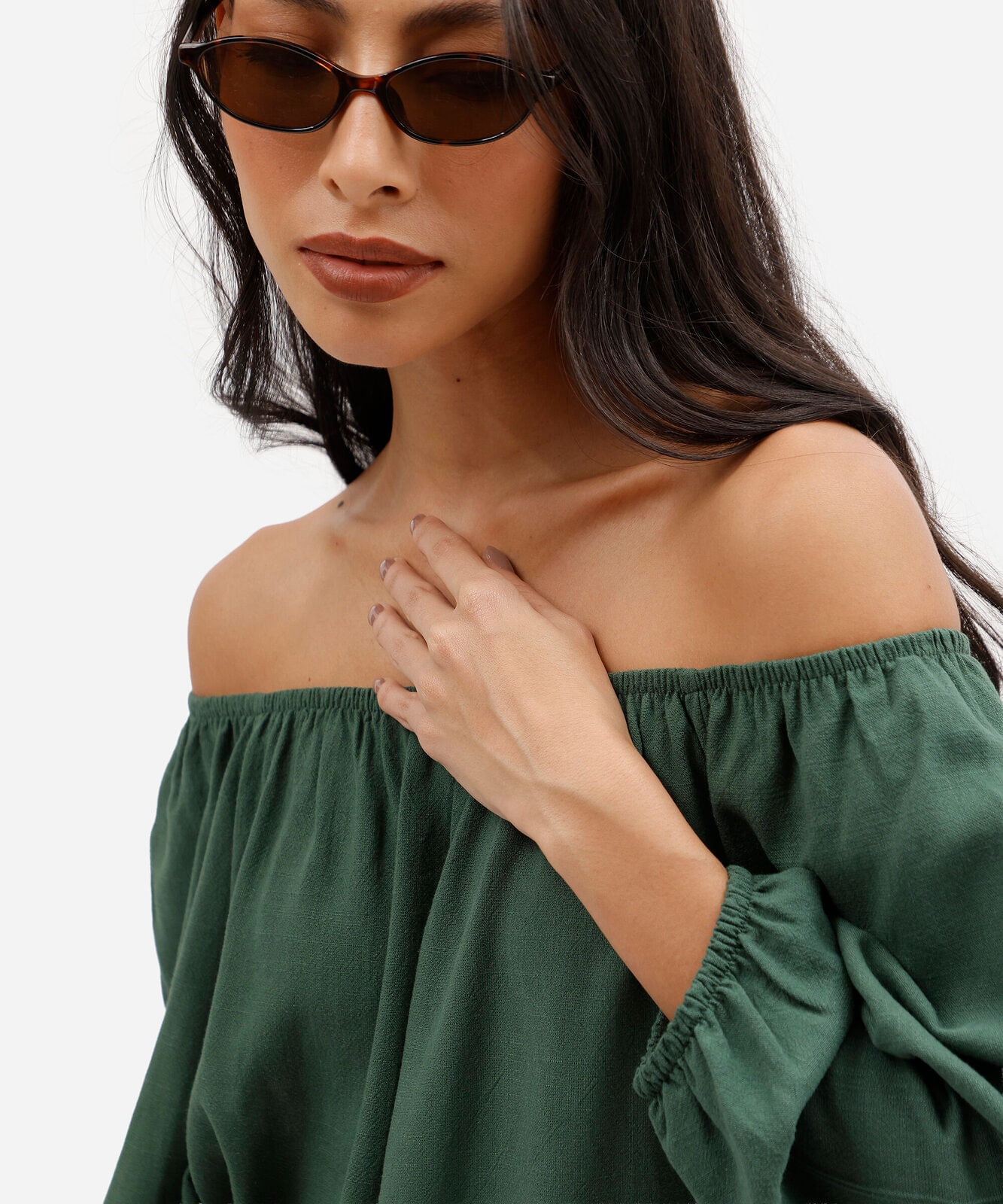 blusa feminina com linho ombro a ombro verde