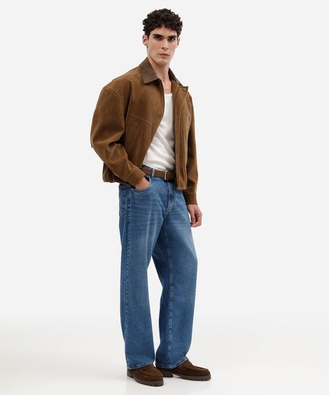 calça wide leg masculina jeans azul