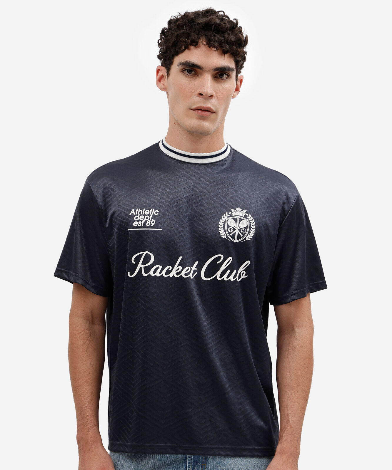 camiseta masculina manga curta estampada azul