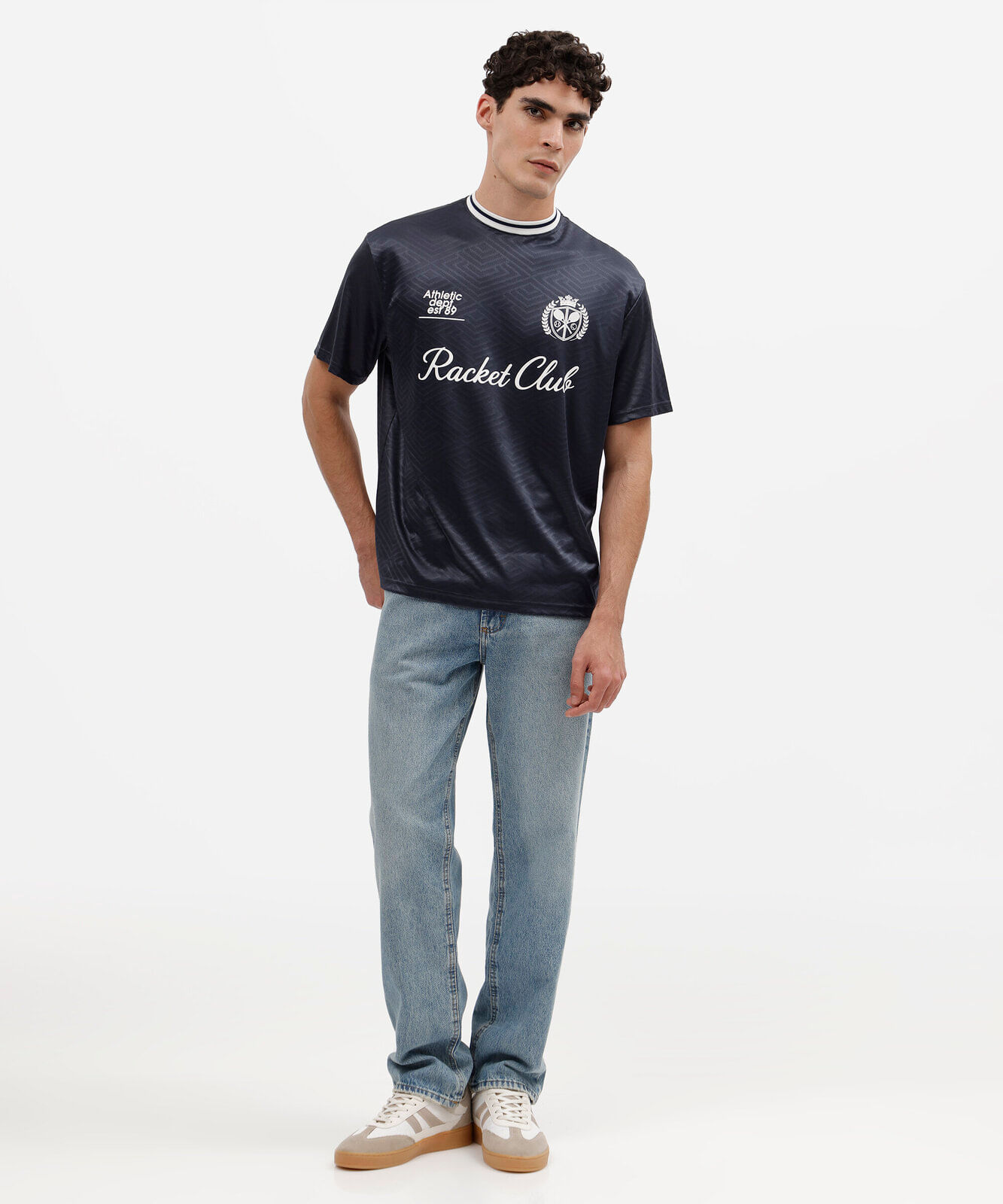 camiseta masculina manga curta estampada azul