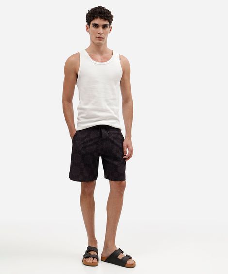 short boardshort masculino estampado preto