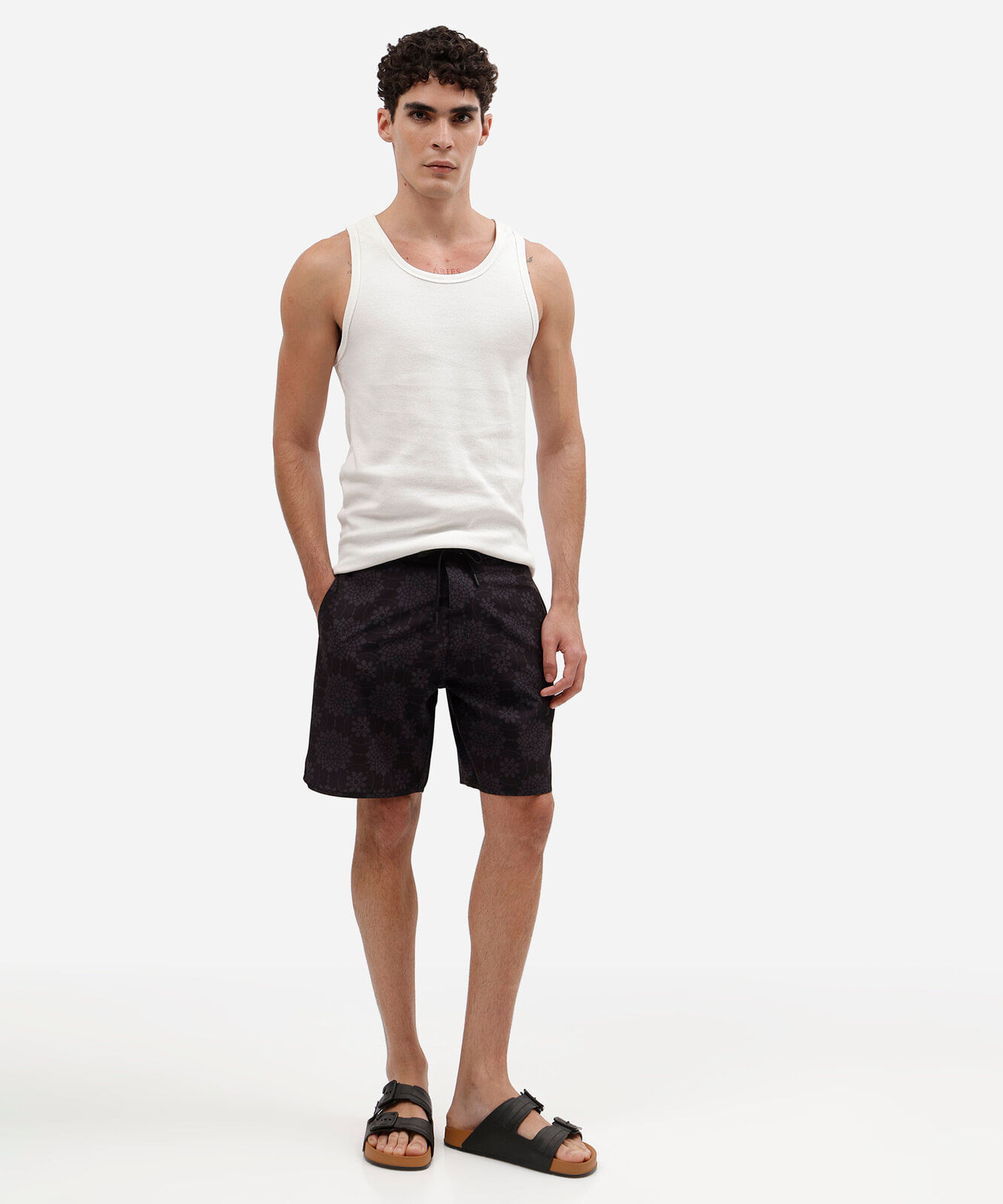 short boardshort masculino estampado preto