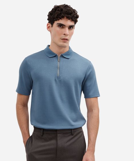 polo masculina com viscose manga curta azul