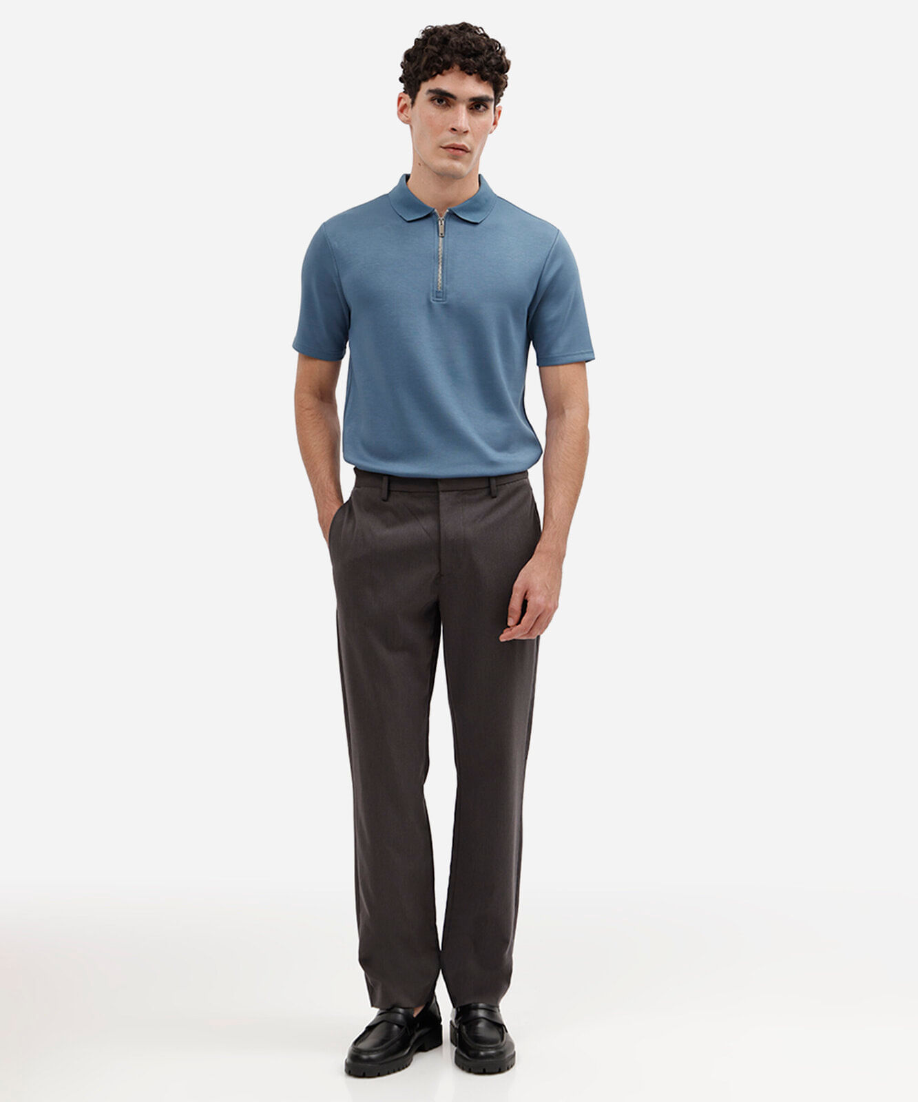 polo masculina com viscose manga curta azul