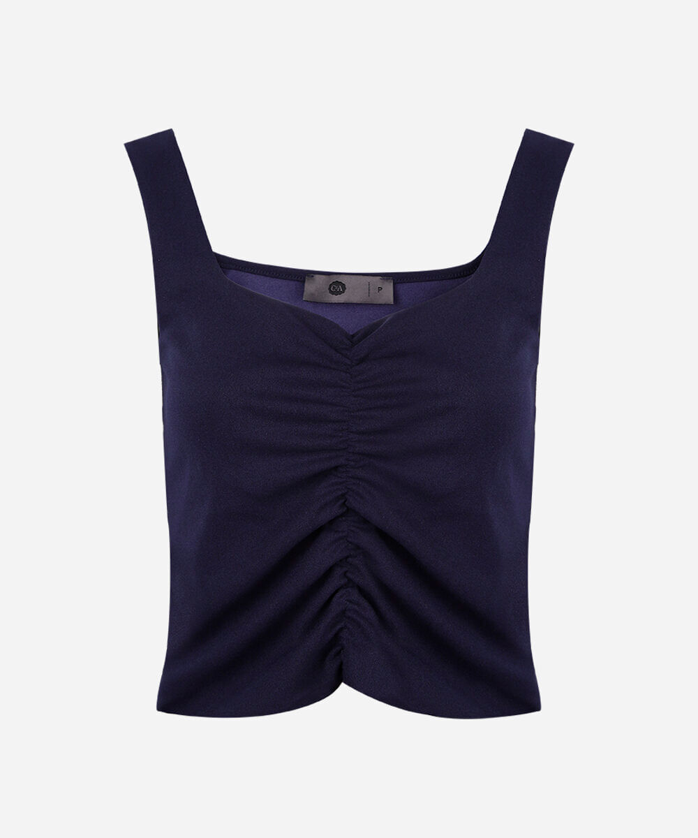 regata feminina decote quadrado franzida azul