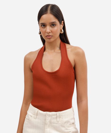blusa frente única feminina de tricot laranja