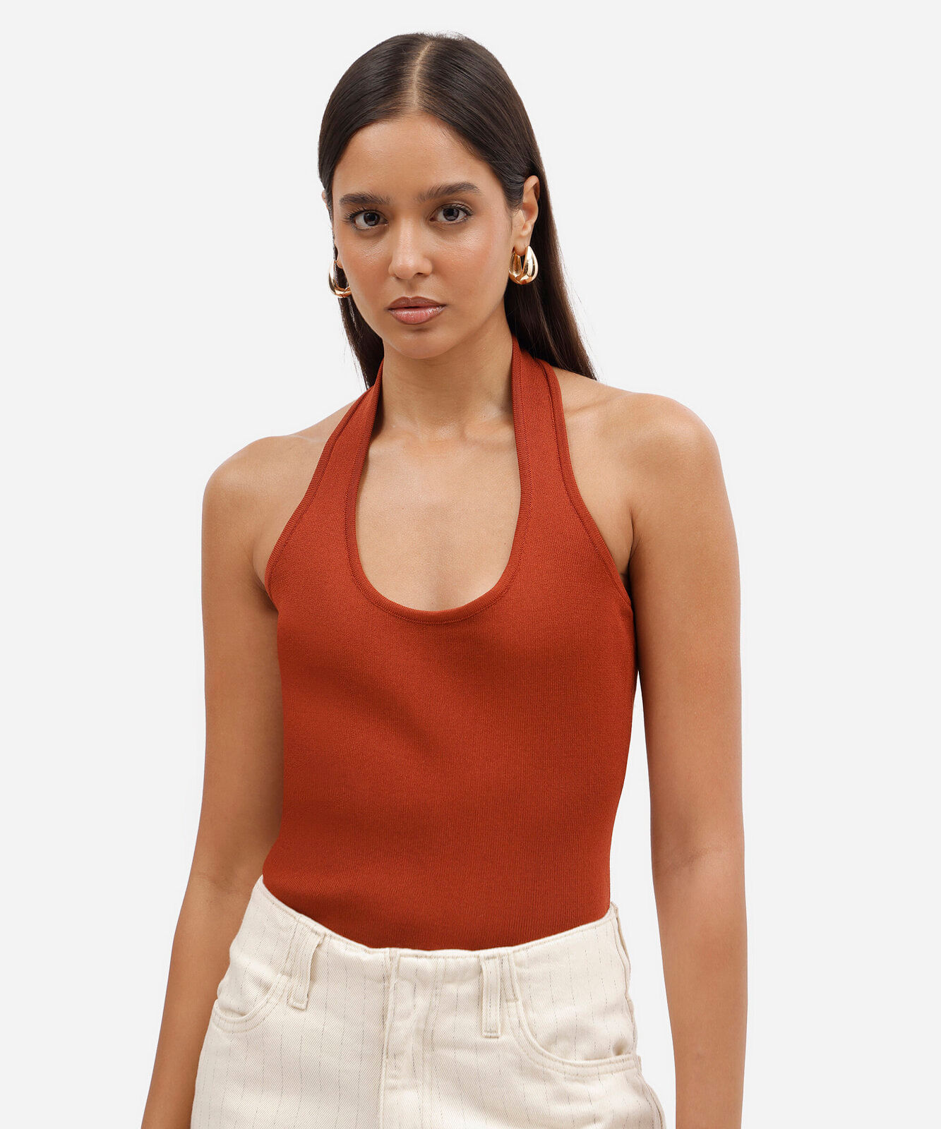 blusa frente única feminina de tricot laranja