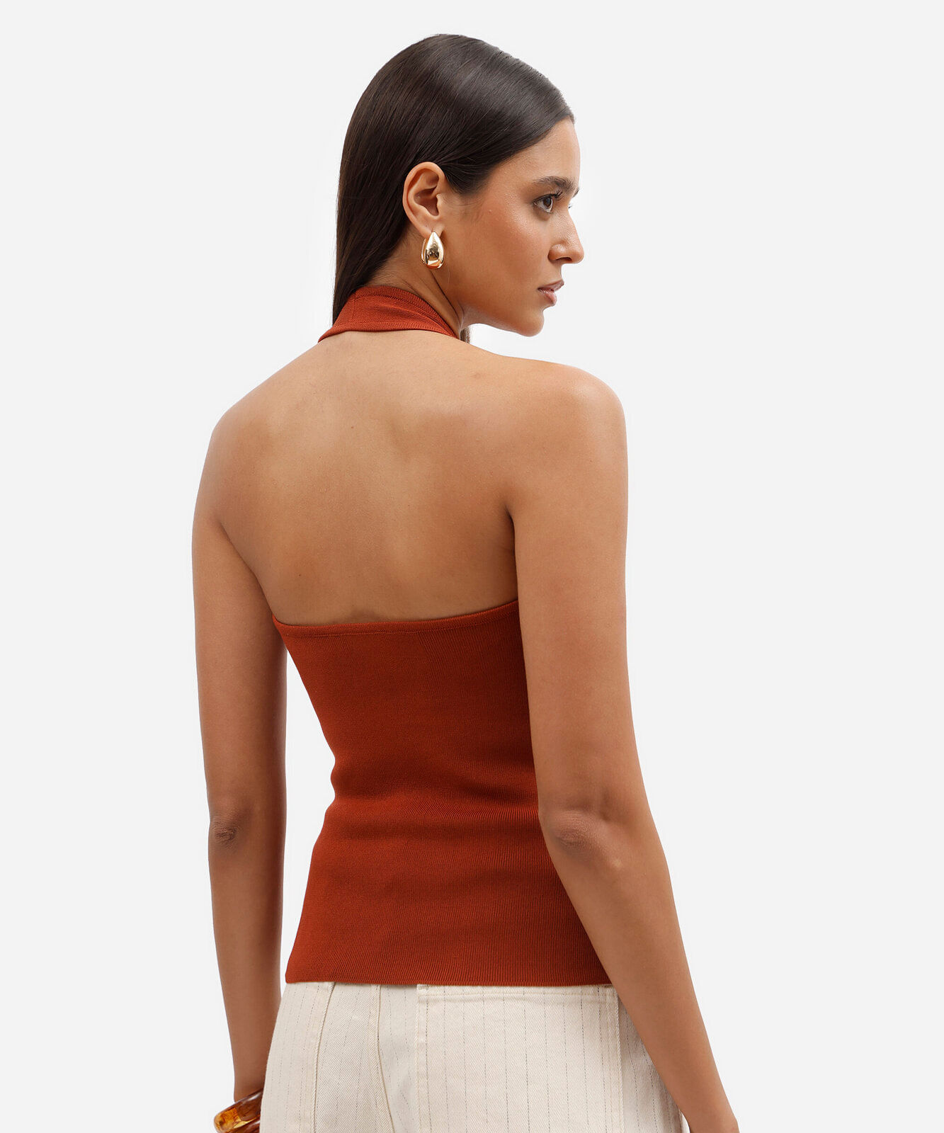 blusa frente única feminina de tricot laranja