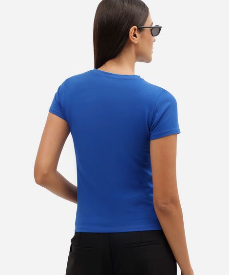 camiseta básica feminina de algodão manga curta azul