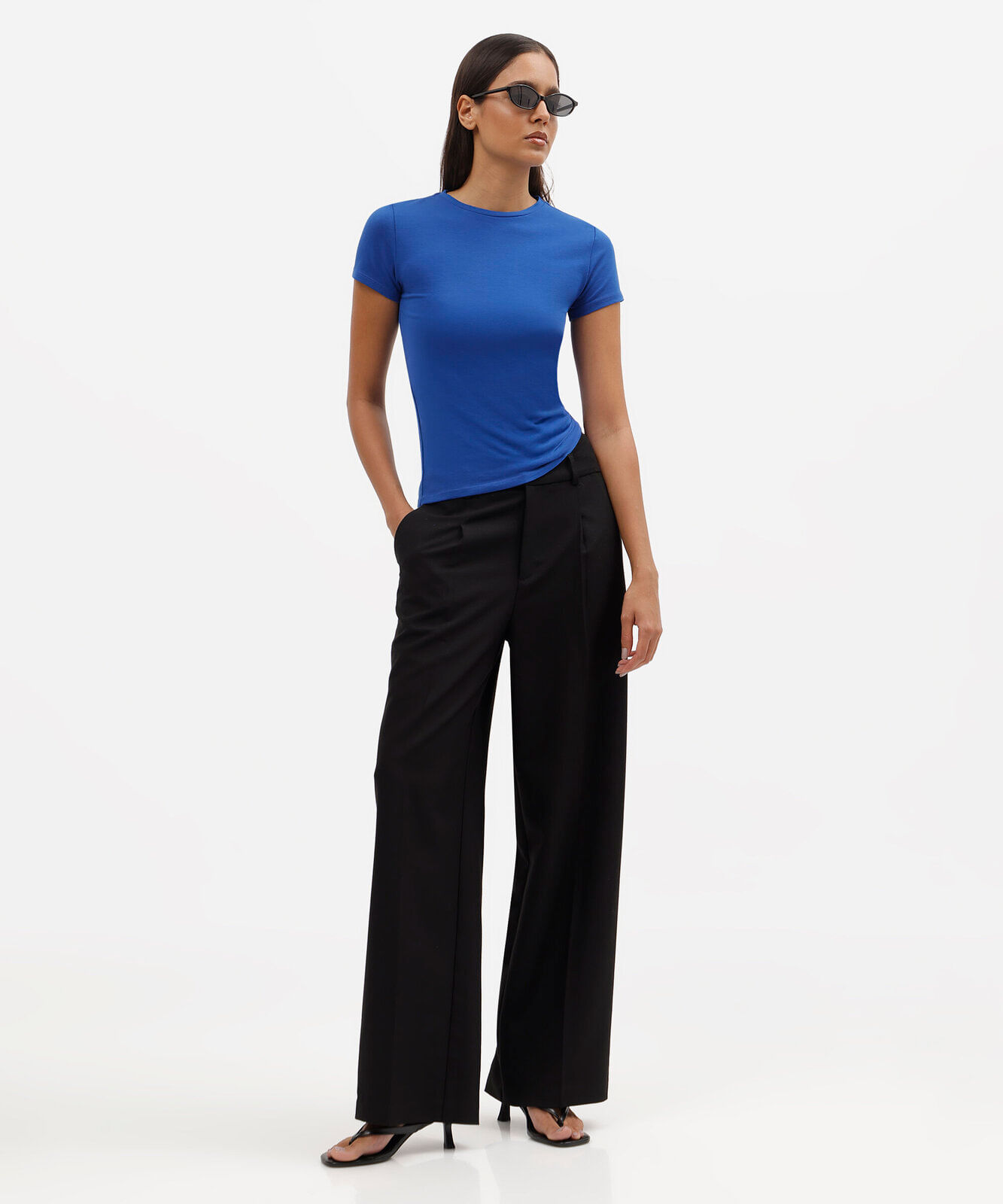camiseta básica feminina de algodão manga curta azul