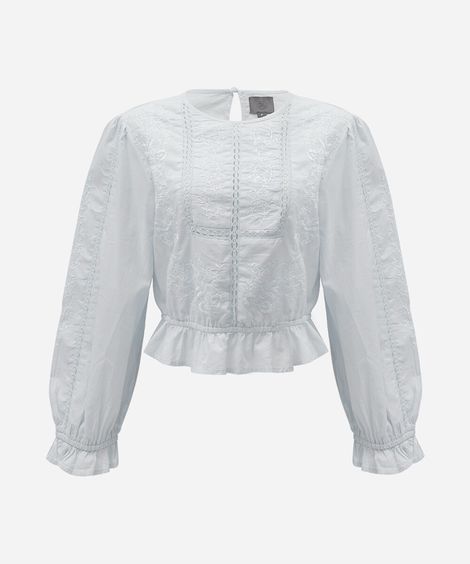 cropped feminino de algodão com renda azul