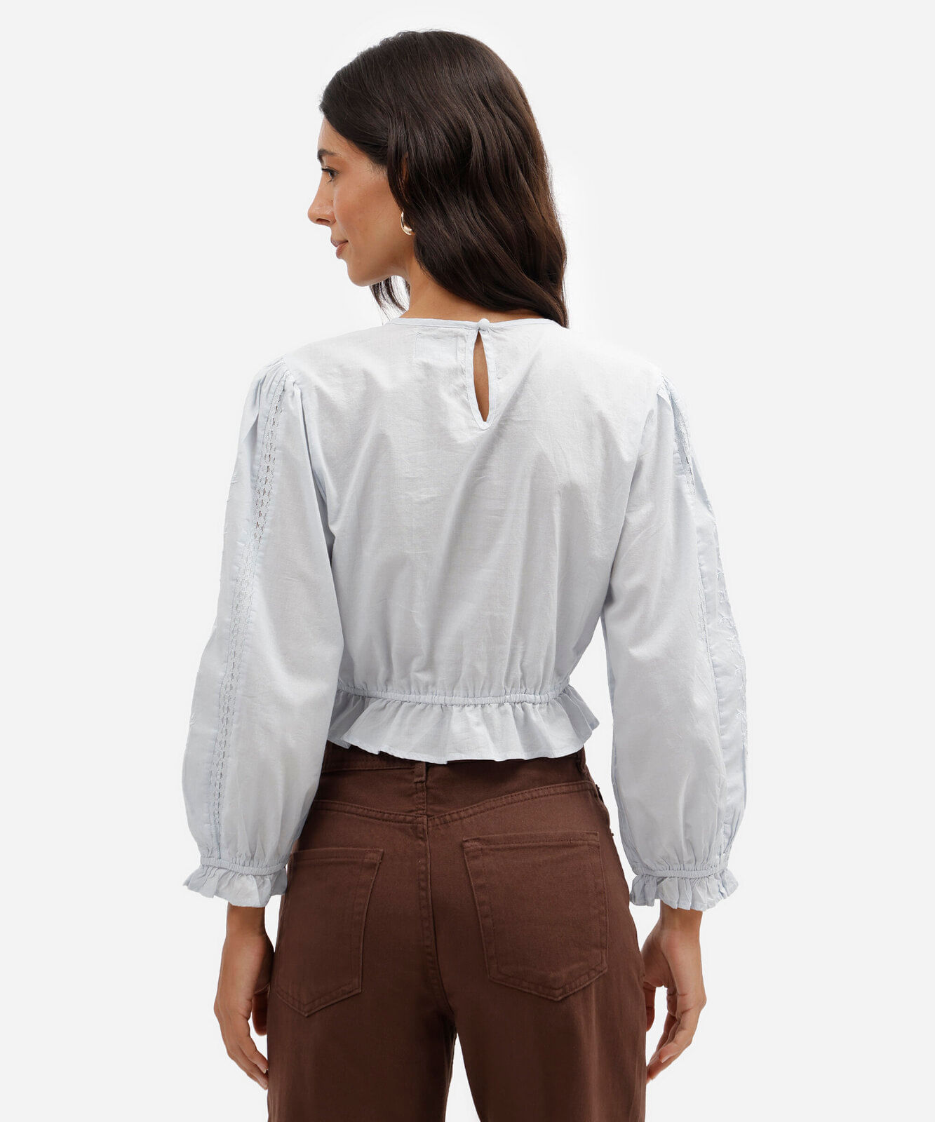 cropped feminino de algodão com renda azul