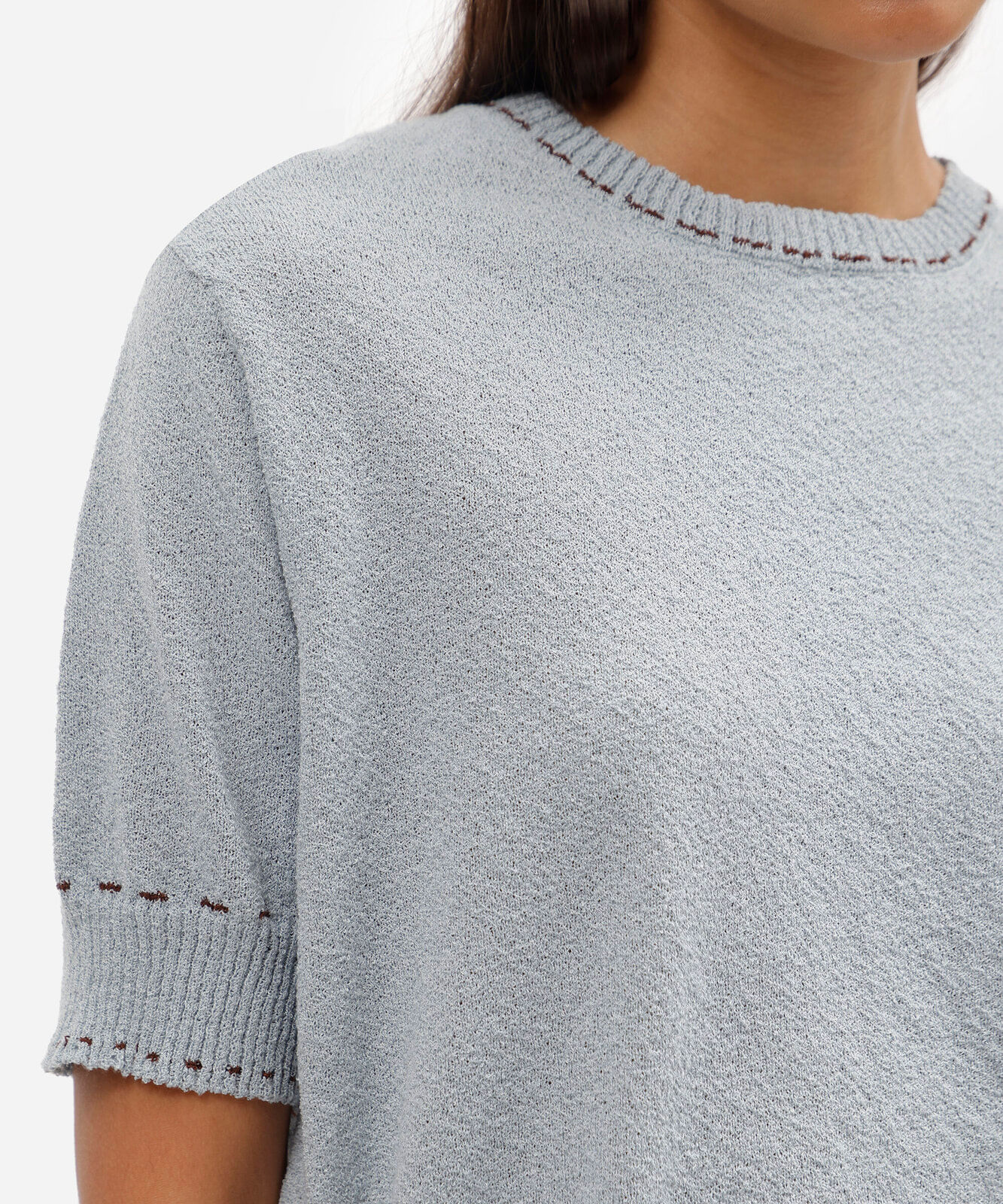 blusa feminina de tricot manga curta texturizada azul