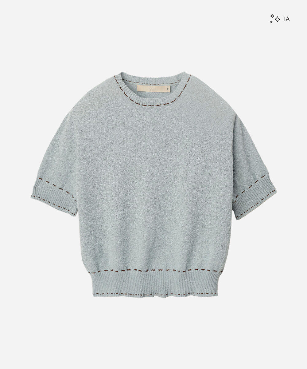 blusa feminina de tricot manga curta texturizada azul