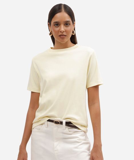 camiseta básica feminina de algodão peruano amarela