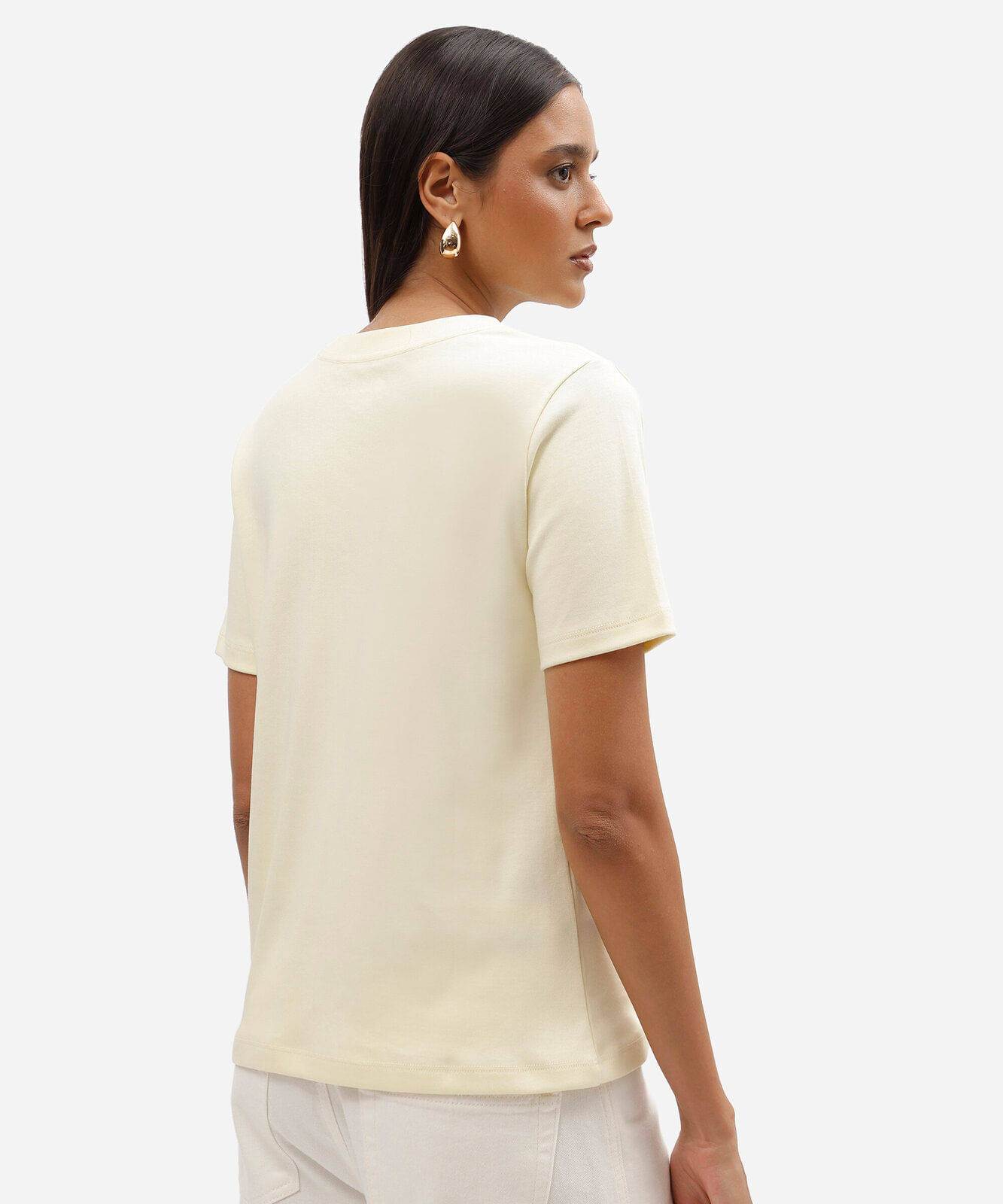camiseta básica feminina de algodão peruano amarela