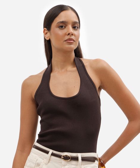 blusa frente única feminina de tricot marrom