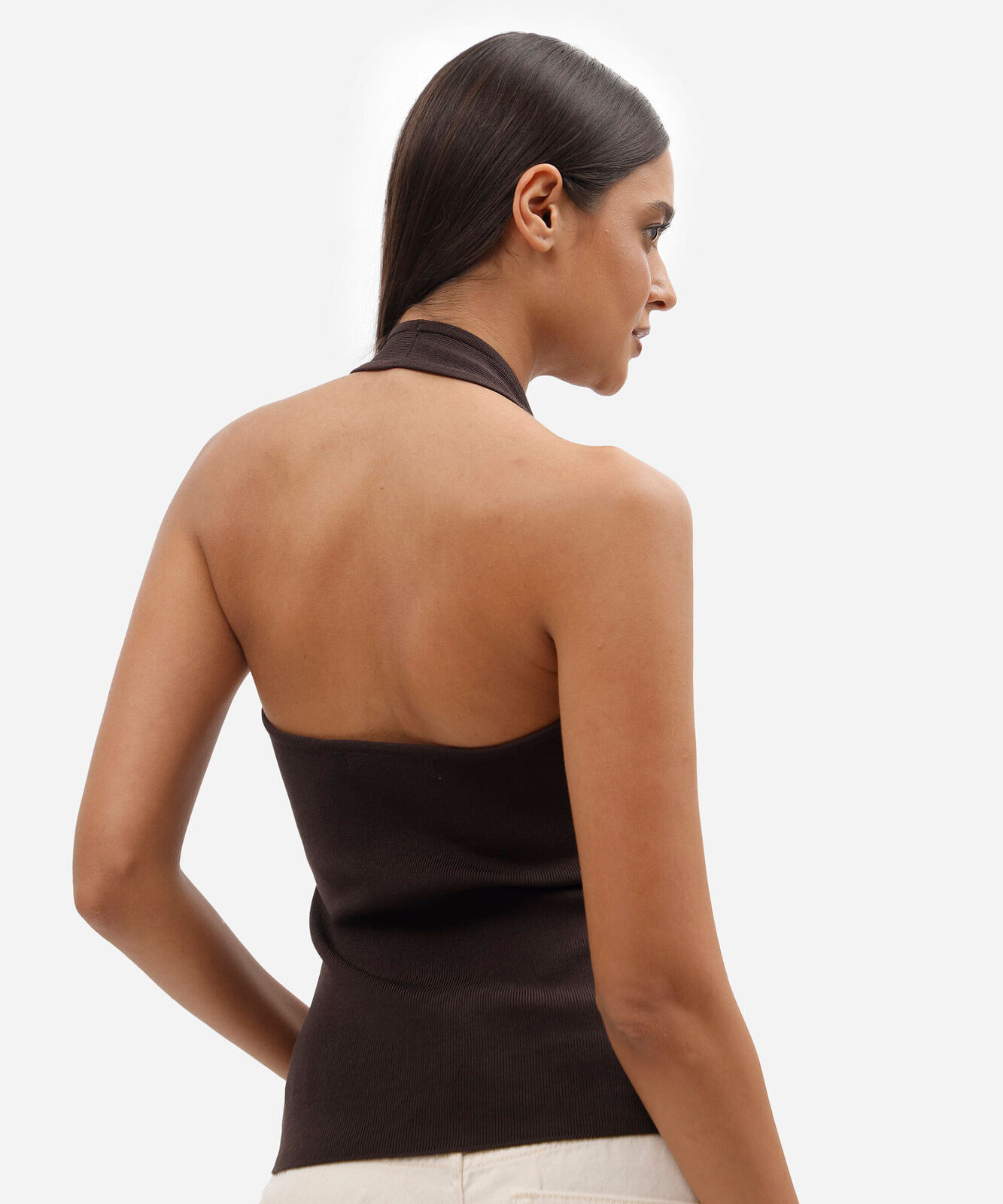 blusa frente única feminina de tricot marrom