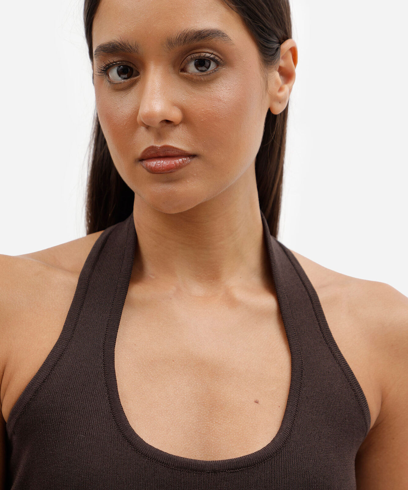blusa frente única feminina de tricot marrom