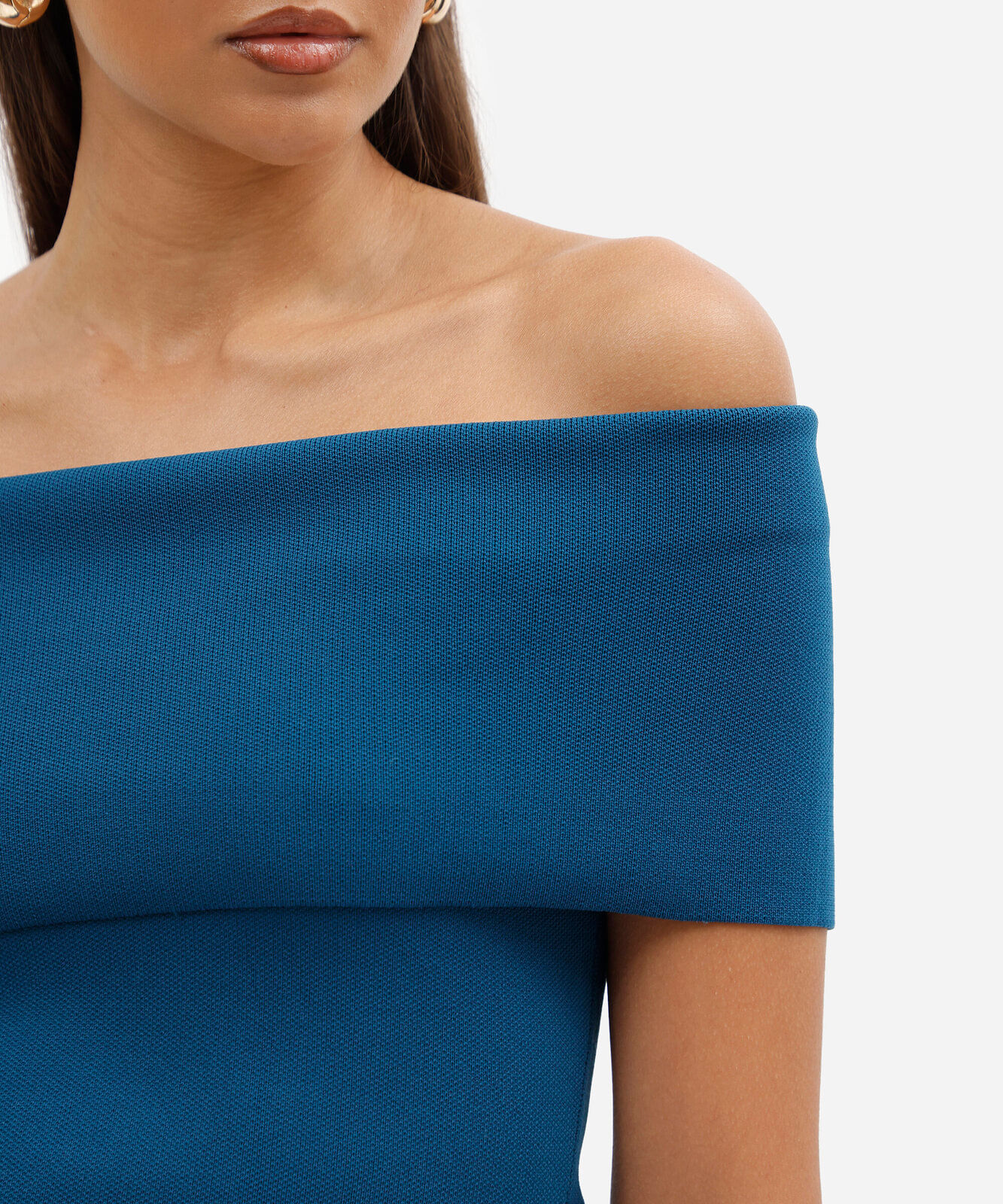 blusa feminina de tricot ombro a ombro azul