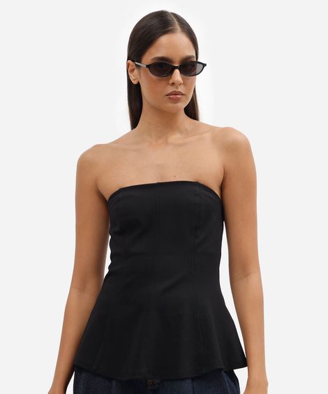 blusa sem alça feminina com viscose peplum preta