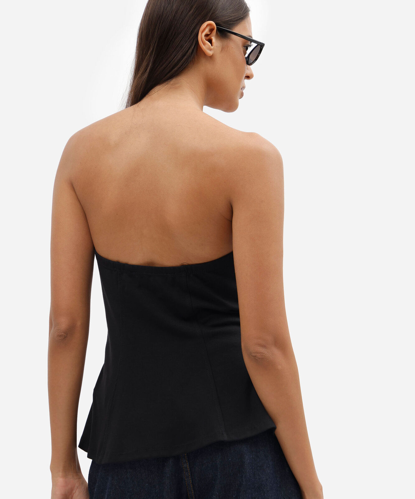 blusa sem alça feminina com viscose peplum preta