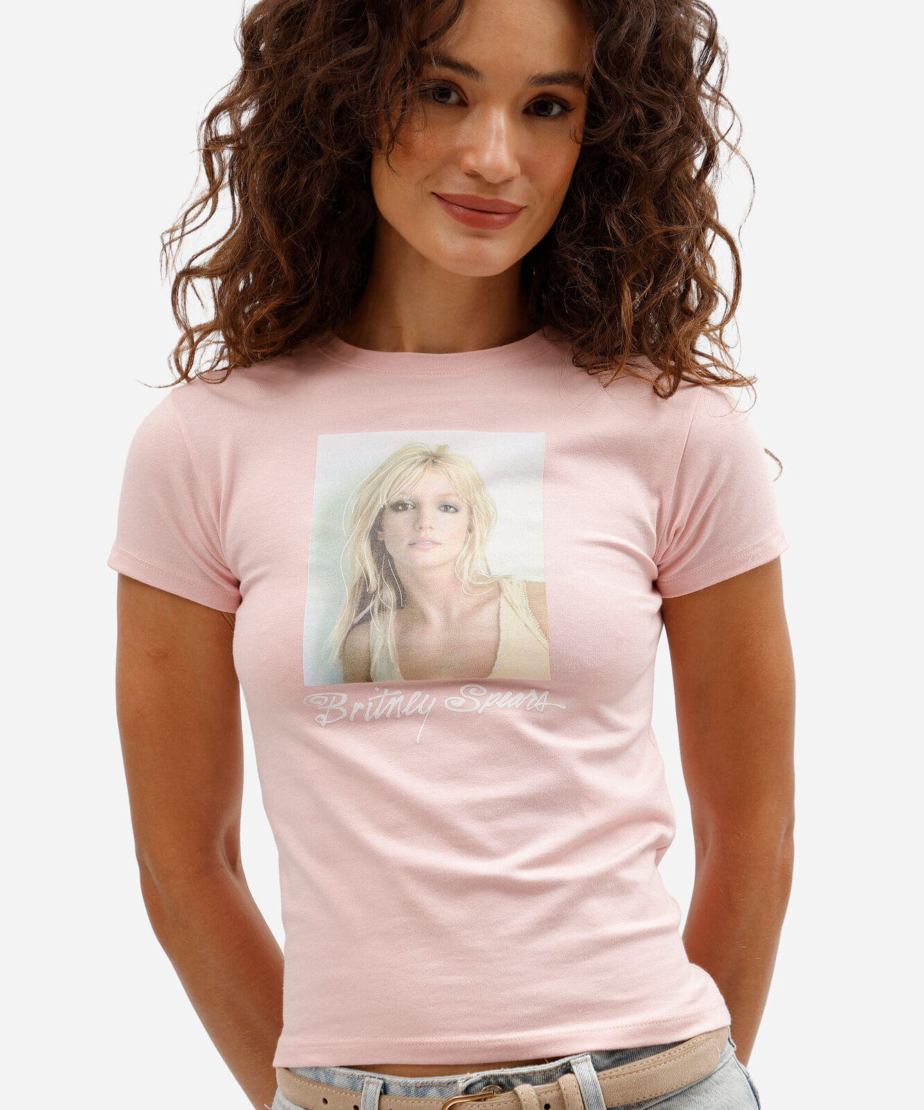 camiseta baby look feminina de algodão manga curta britney spears rosa